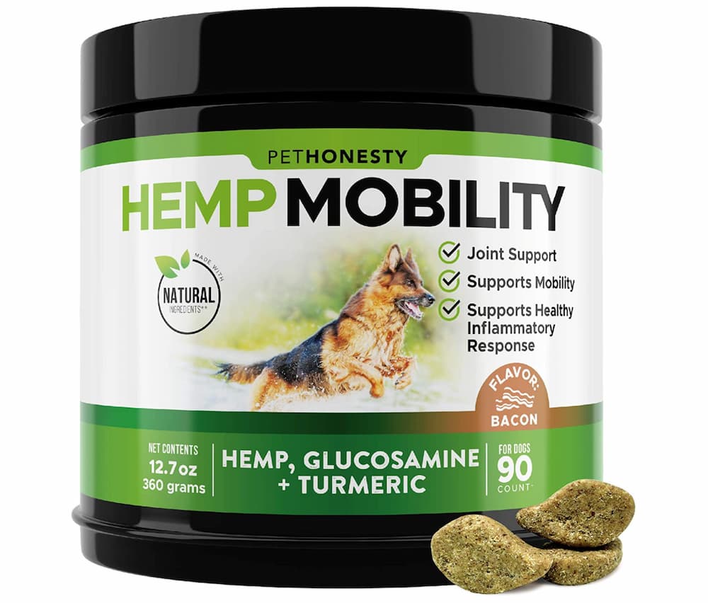 Jar of hemp mobility chews for dogs