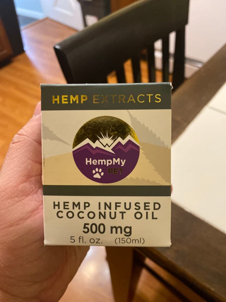 Box of HempMy Pet Coconut Oil for hemp for dogs