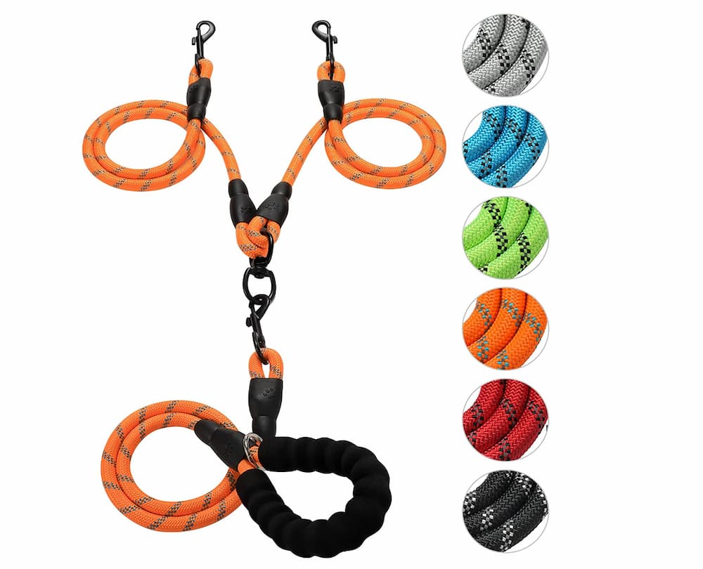 Double Dog Leash Reflective Detachable Coupler and Tangle Free