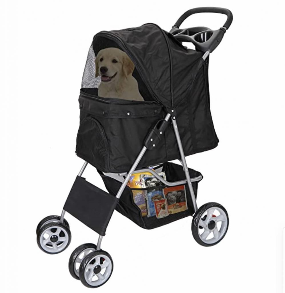 Foldable Pet Dog Stroller for Cats and Dog Four Wheels Carrier