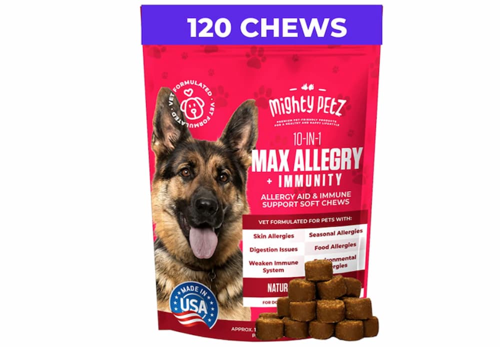 MAX Dog Allergy Relief - Itch Free Skin - Immune Supplement with Omega 3 Fish Oil + Probiotics + Colostrum