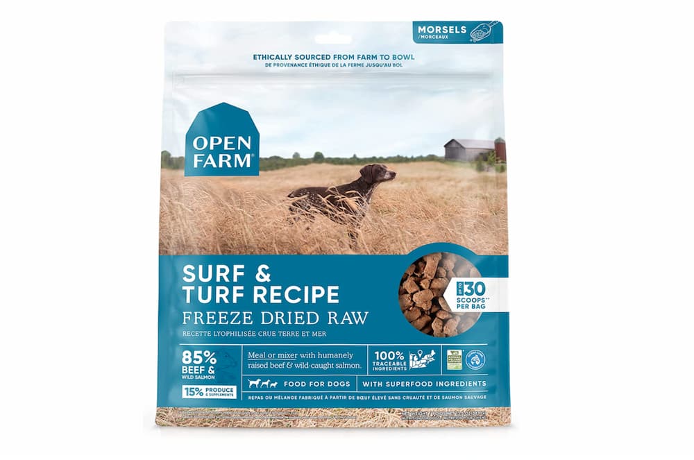 Open Farm Freeze-Dried Raw Dog Food; surf & turf recipe