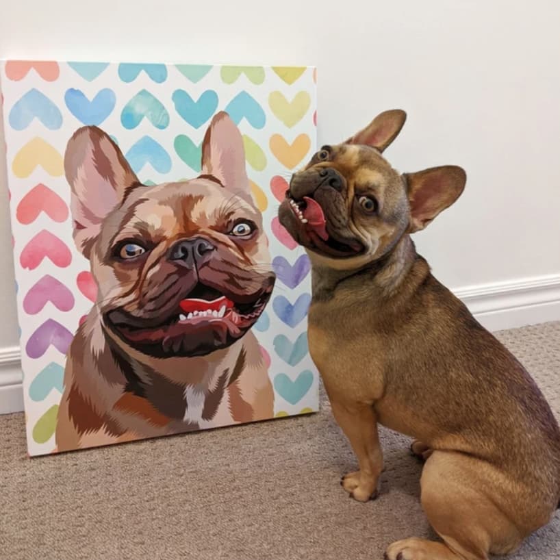 Cute dog with big ears smiling at custom pet canvas