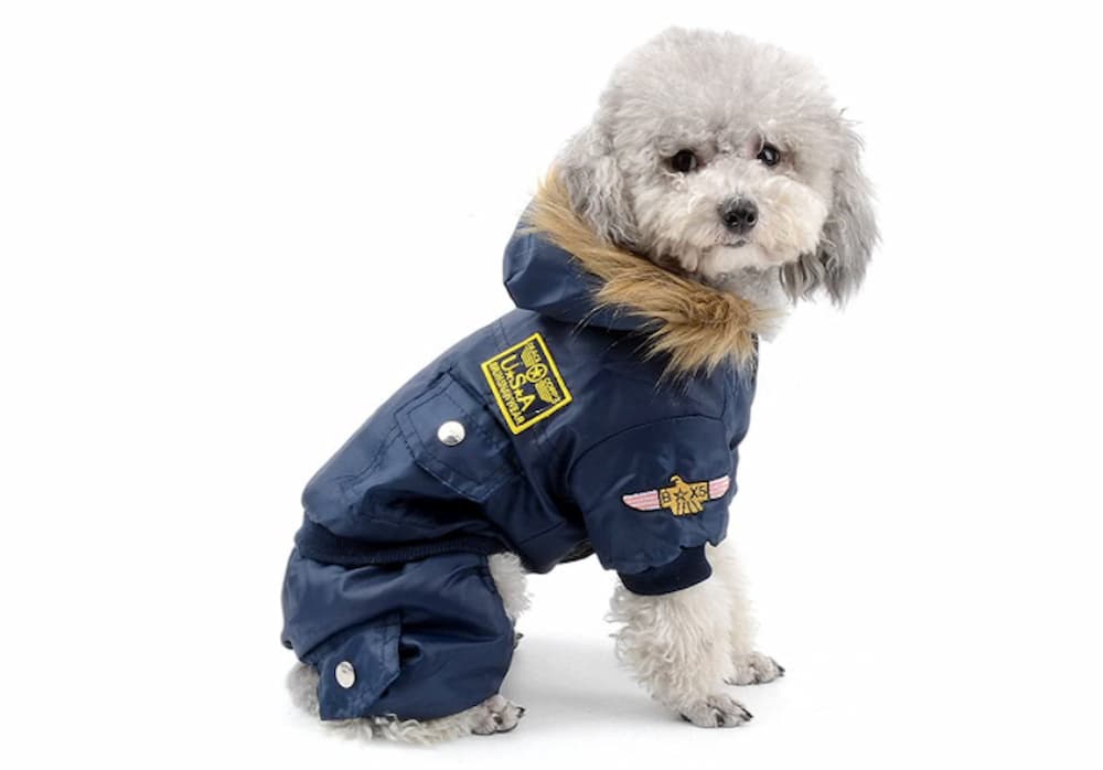 SELMAI Small Dog Apparel Airman Fleece Winter Coat Snowsuit Hooded Jumpsuit Waterproof