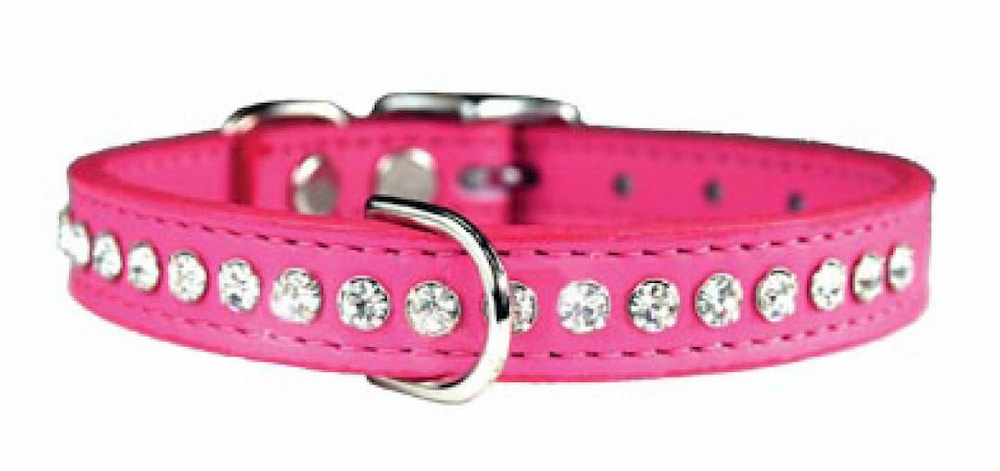Pink leather dog collar with bling