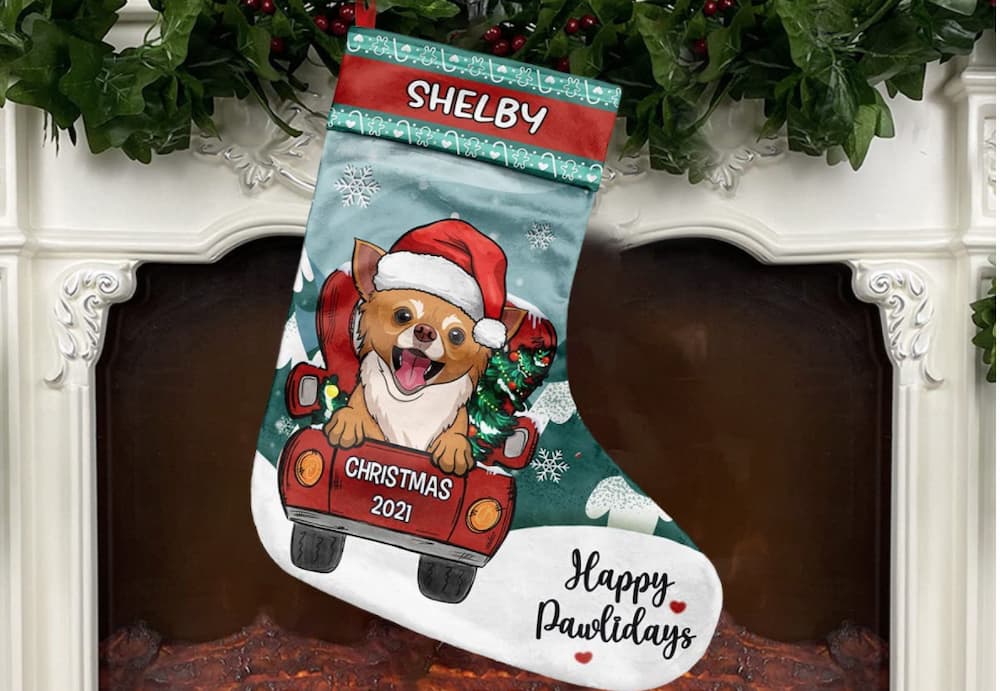Happy Pawlidays dog Christmas stocking