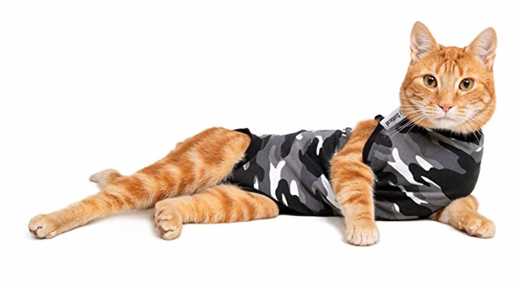 Suitical Recovery Suit for Cats - Black Camouflage - Cat Cone Alternatives