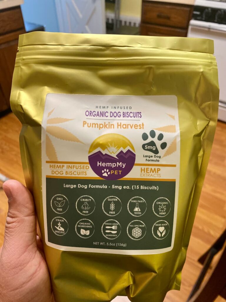 HempMy Pet bag of dog biscuits for a hemp for dogs