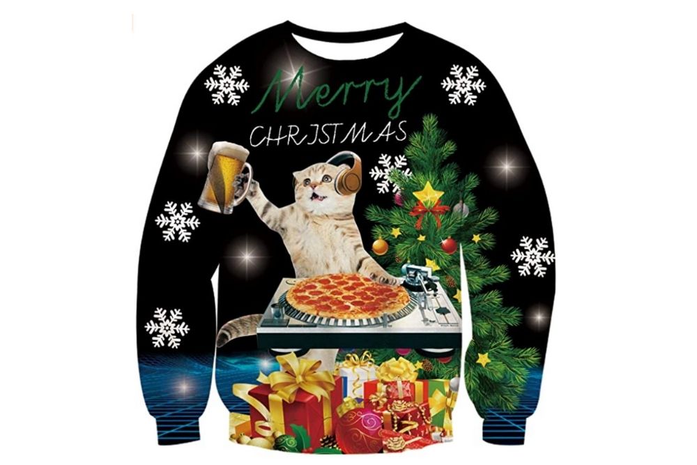 DJ cat Christmas sweater for men