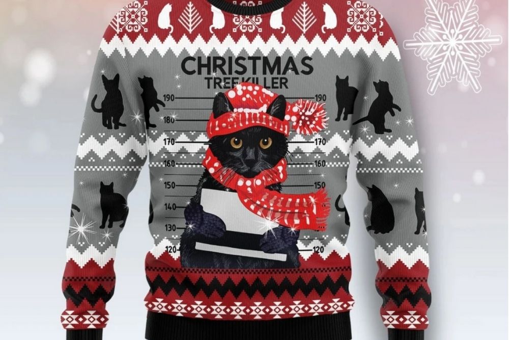 Funny cat Christmas sweater for men