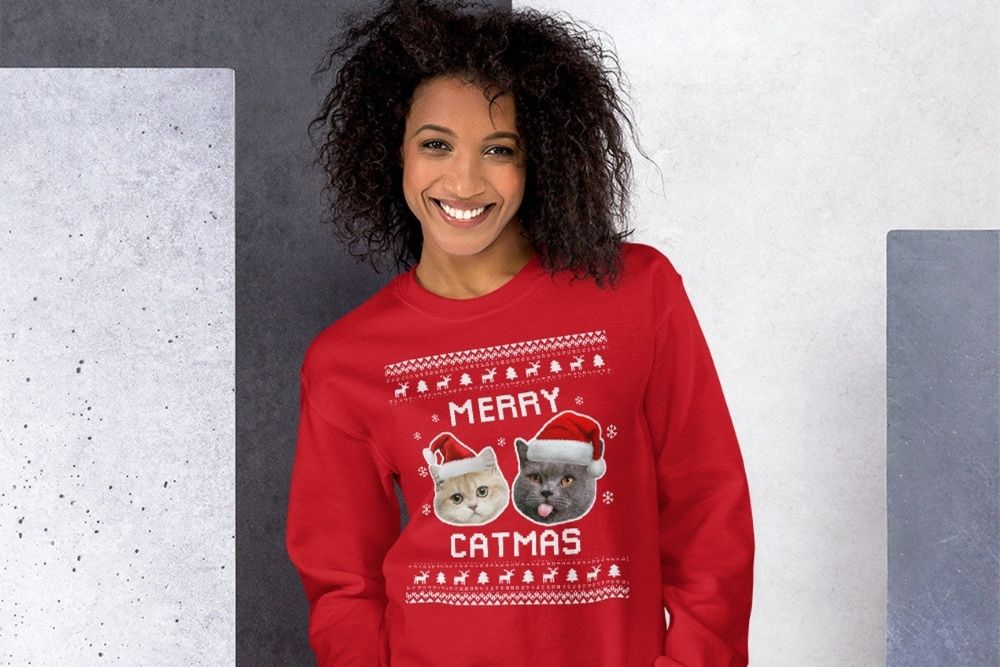 Personalized cat Christmas sweater for women