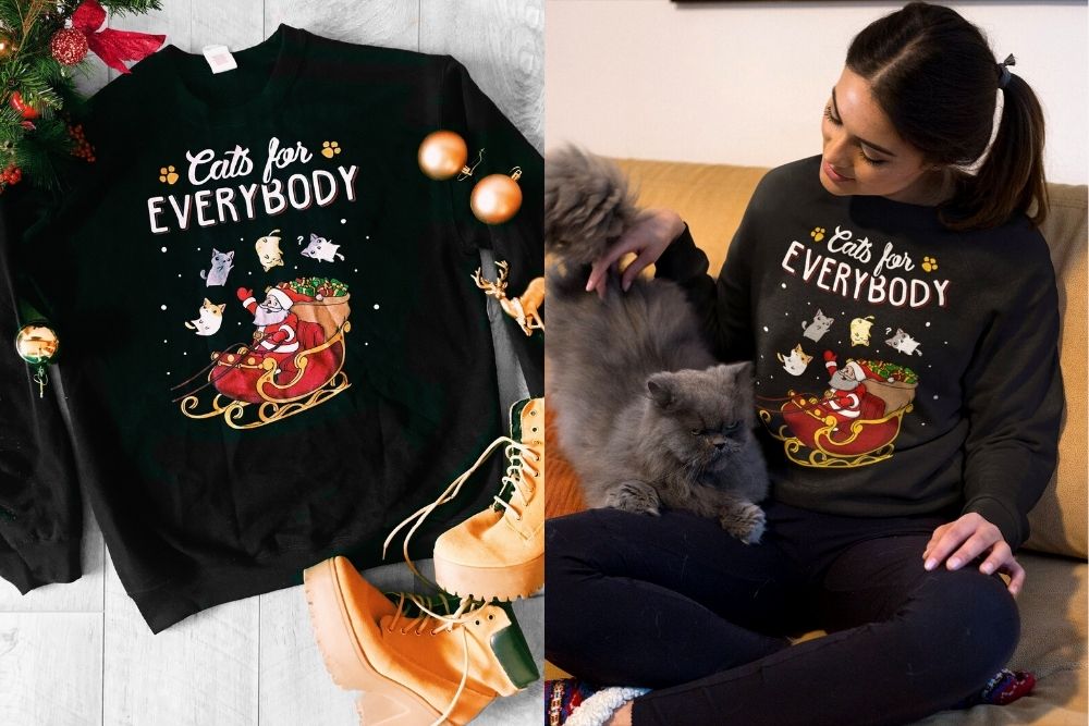 Funny cat Christmas sweater for women