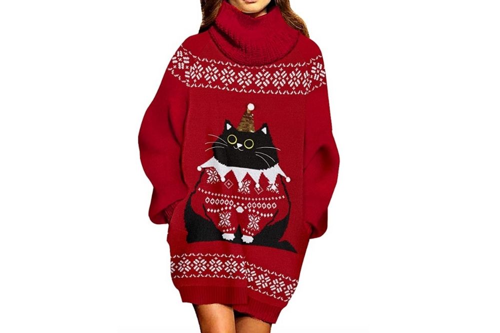 Cat Christmas sweater dress for women