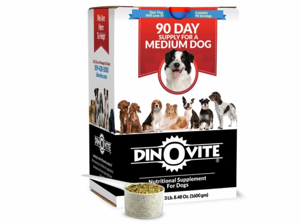 Box of dinovite dog food supplement