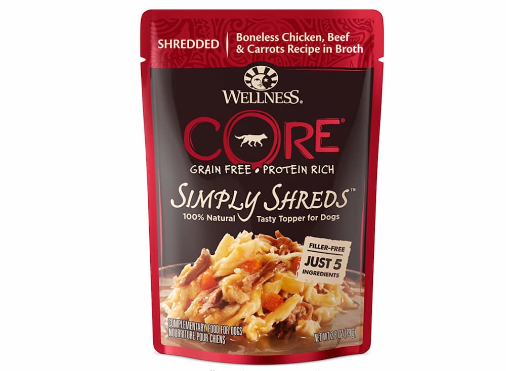 Bag of Wellness simply shreds dog food toppers