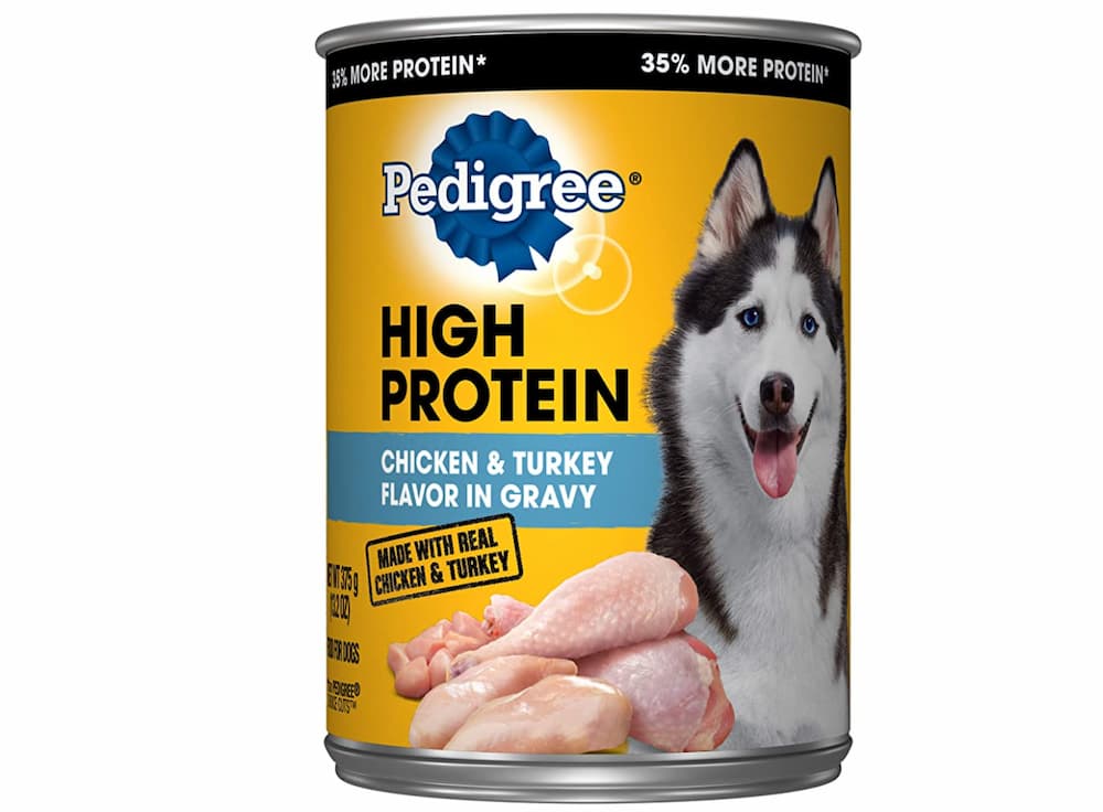 High-protein dog food: can of Pedigree high-protein formula