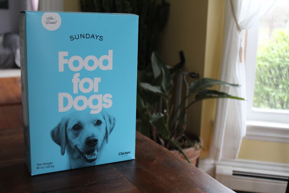 Close up box of Sunday for Dogs