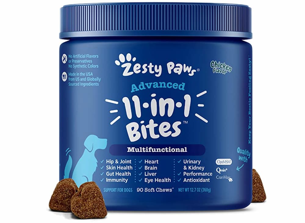 Box of Zesty Paws 11-in-1 bites dog supplements