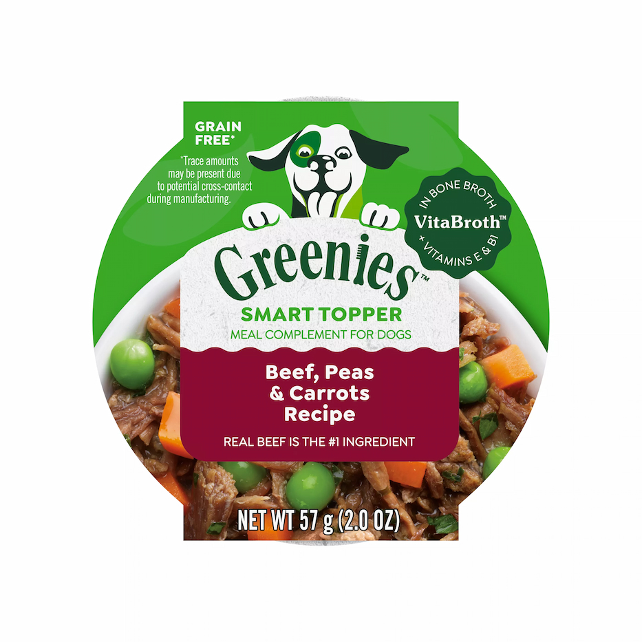 Greenies Smart Topper Beef, ervilhas e cenouras sem grãos molhados com comida de cachorro