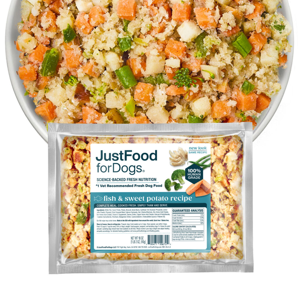 JustFoodForDogs Fish and Sweet Potato fresh frozen dog food