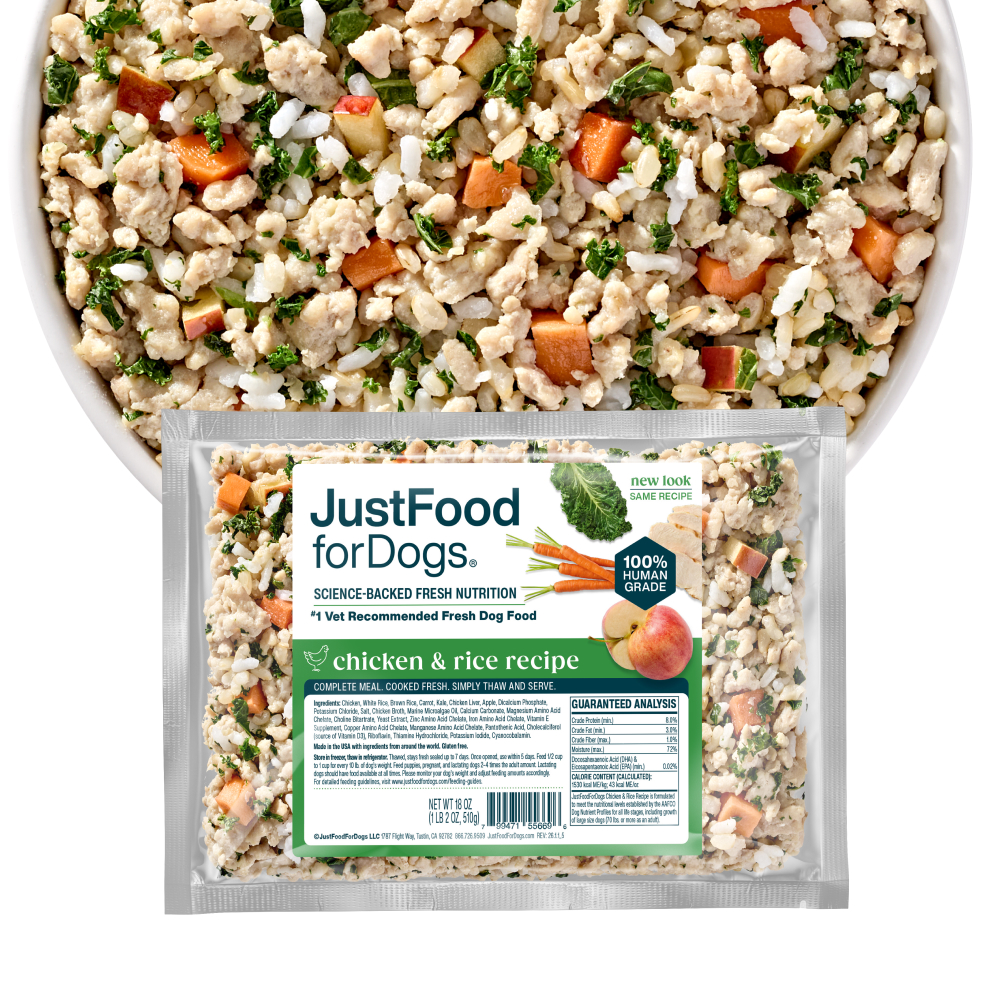 JustFoodForDogs Chicken and White Rice fresh frozen recipe