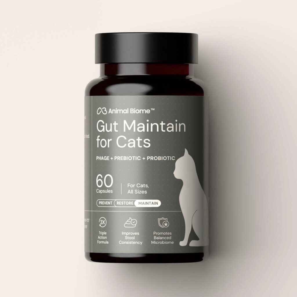 Animal Biome Gut Maintain for Cats bottle and capsules