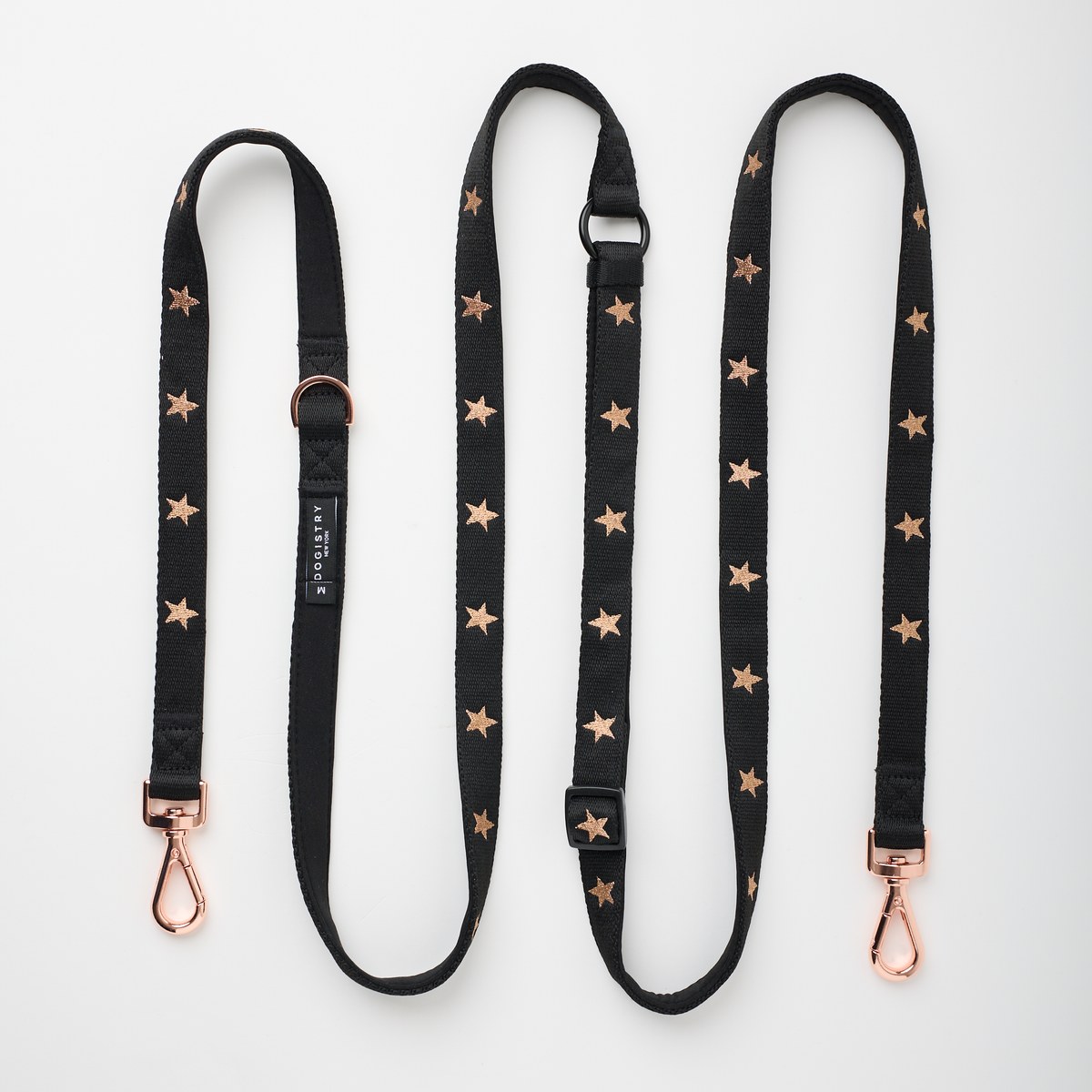 Full length of the DOGISTRY 3-in-1 City Dog Leash showing dual clasps and adjustable hardware