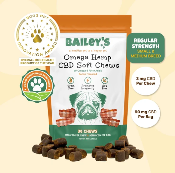 Bag of Bailey's Omega Hemp CBD Soft Chews, regular strength