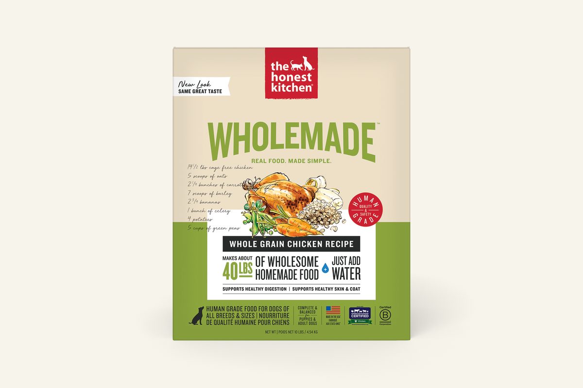 The Honest Kitchen Wholemade Whole Grain Chicken dehydrated dog food package
