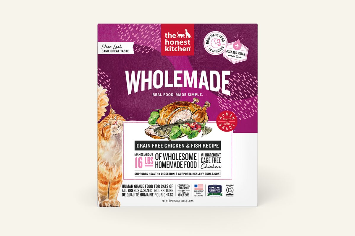 The Honest Kitchen dehydrated chicken and fish cat food package