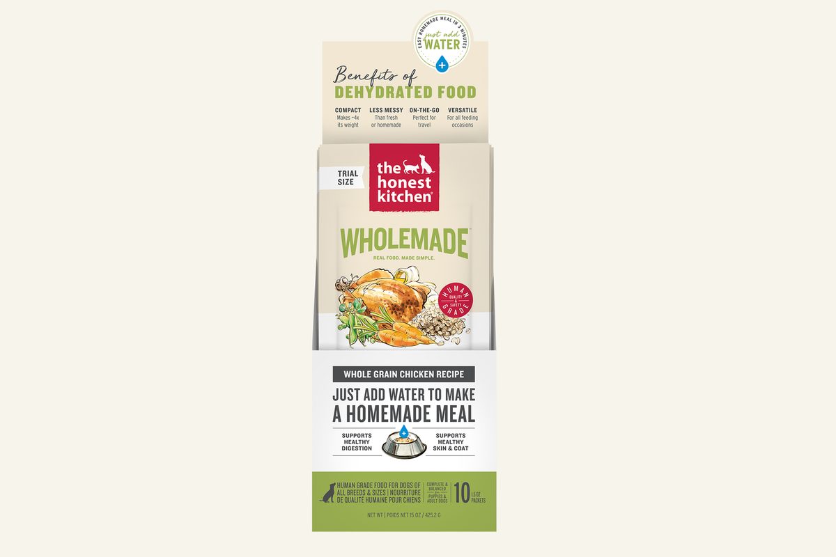 The Honest Kitchen Whole Grain Chicken dehydrated dog food display box