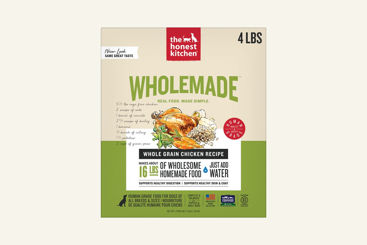 The Honest Kitchen Wholemade Whole Grain Chicken dehydrated dog food package