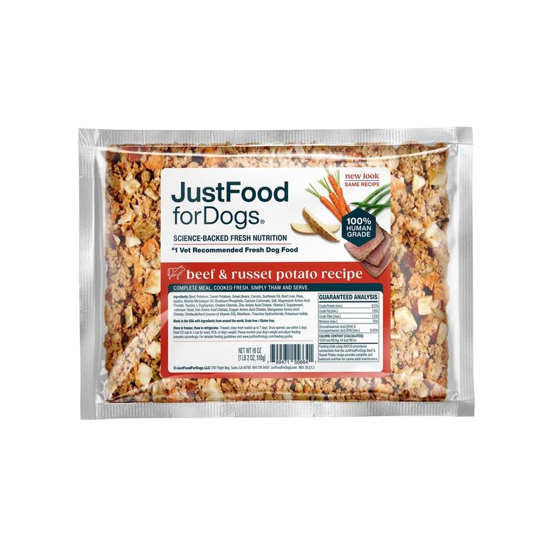 JustFoodForDogs Beef and Russet Potato recipe pouch