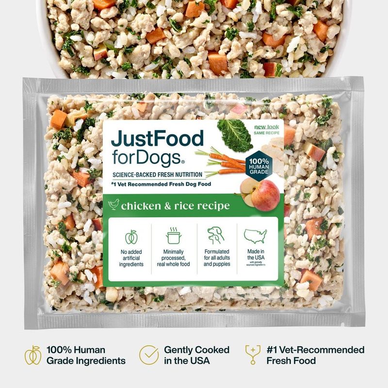 JustFoodForDogs Chicken and Rice recipe pouch