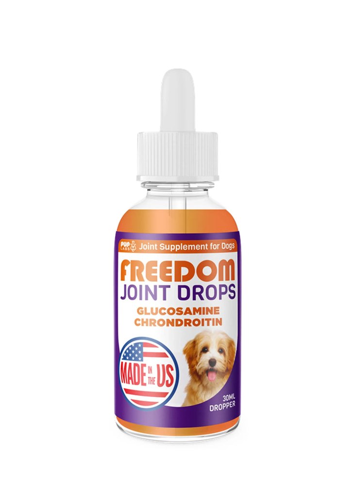 Pup Labs Freedom Joint Drops liquid joint supplement for dogs in a 30 mL dropper bottle